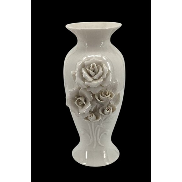 Vintage Princess House Porcelain Vase White With 3D Roses (See Condition Note) - Picture 1 of 6